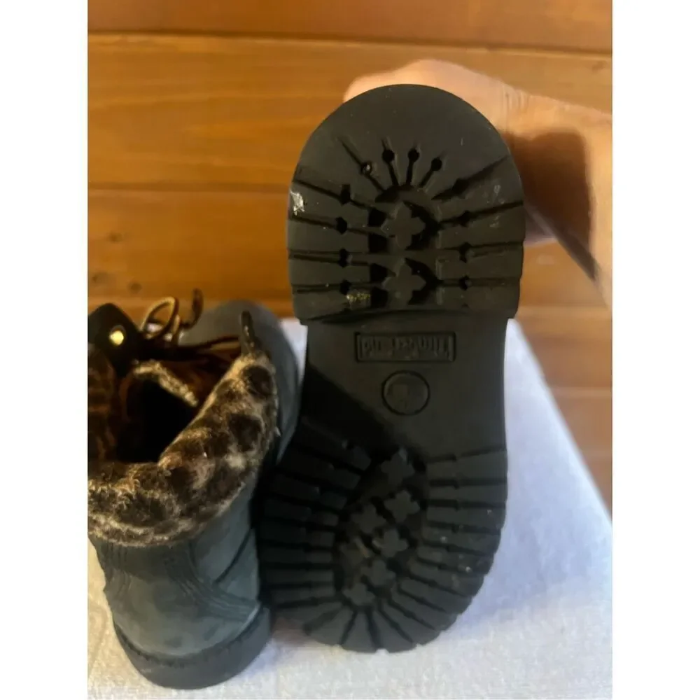 Timberland unisex Vintage 6 in Premium Boot Leopard Luxe Black Classic Youth Sz
